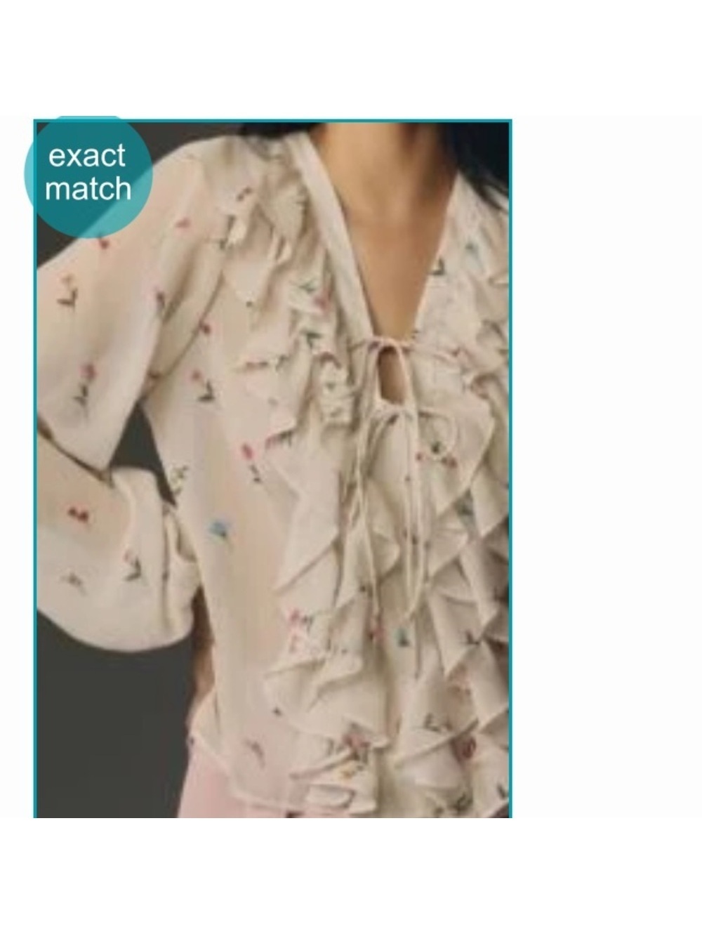 Anthropologie Post Floral Ruffle Blouse Ivory Multicolor Flowers Semi Sheer M